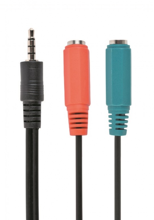 Imagine Cablu jack stereo 3.5mm la 2 x jack stereo 3.5mm casca + microfon T-M 20cm Negru, Gembird CCA-417